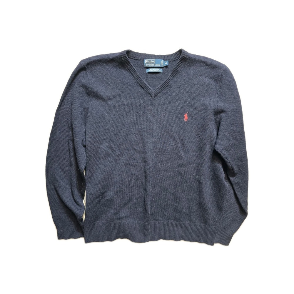 Polo Ralph Lauren Men's Lamb Wool Sweater XL Navy Blue Vneck